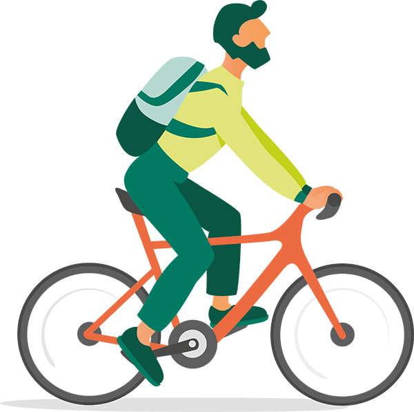 Illustration eines Radfahrers mit Rucksack und Helm